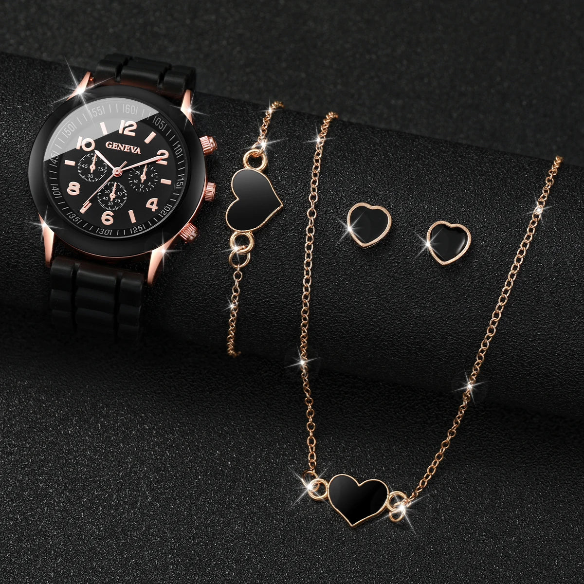 5-6 Pieces Quartz Watch Set for Women with Silicone Strap, Fashionable Clock, Gift for Girls, No Box