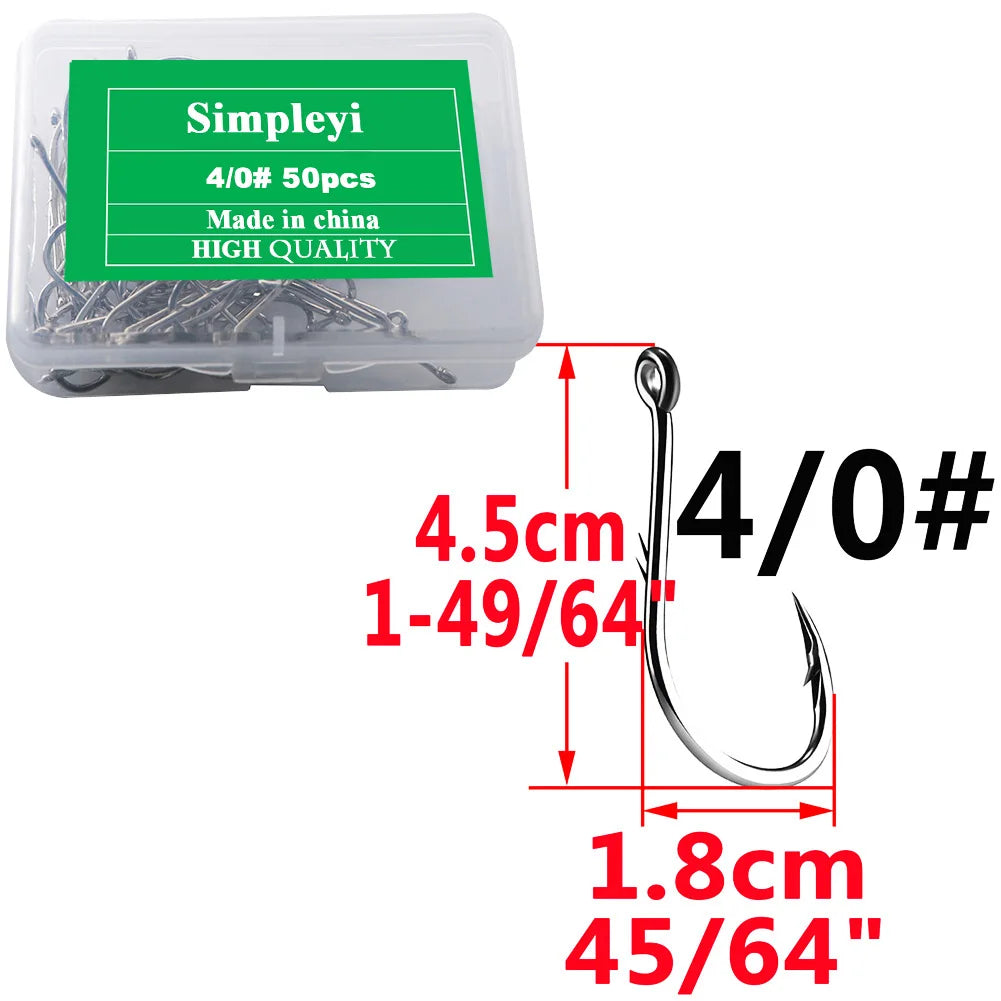 High carbon steel barbed fishing hooks, single circle hook set, sea worm, carp, fly fishing accessories, fish hook, 50 pieces per box