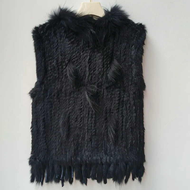 2025 automne tricoté réel lapin fourrure gilet femmes chaud hiver véritable fourrure Gilets femme casual véritable fourrure gilet