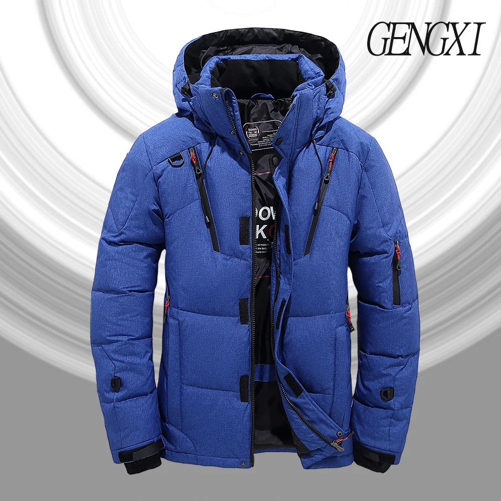 Men's Outdoor Lightweight Warm Detachable Collar Down Jacket Winter New Casual Fashion Multi-Pocket Workwear Down Coat