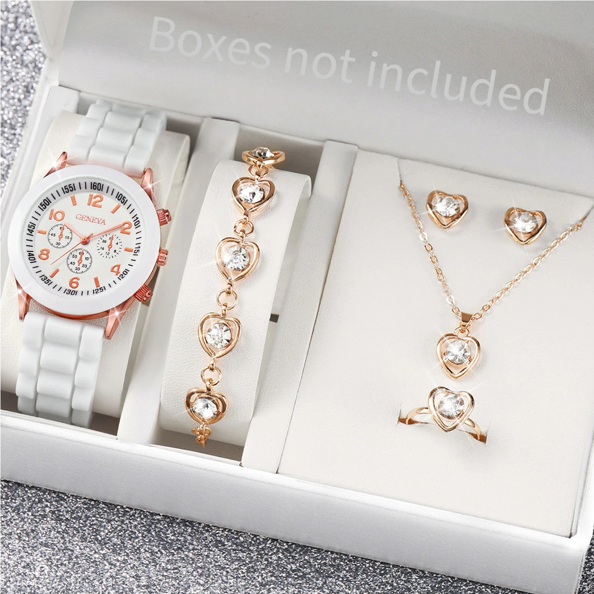 5-6 Pieces Quartz Watch Set for Women with Silicone Strap, Fashionable Clock, Gift for Girls, No Box