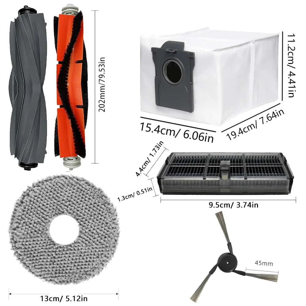Accessoires pour aspirateur robot — sacs à poussière, vadrouille, brosses latérales, filtres HEPA, pièces de rechange