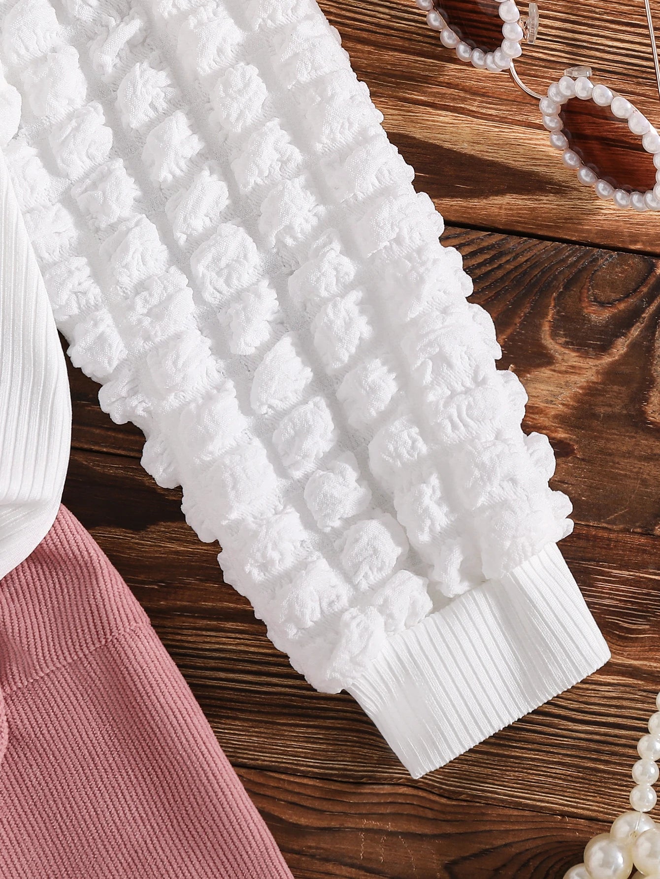 Ensemble 2 pièces pour filles — haut manches lanternes col rond motif cœur, jupe rose à nœud, printemps automne