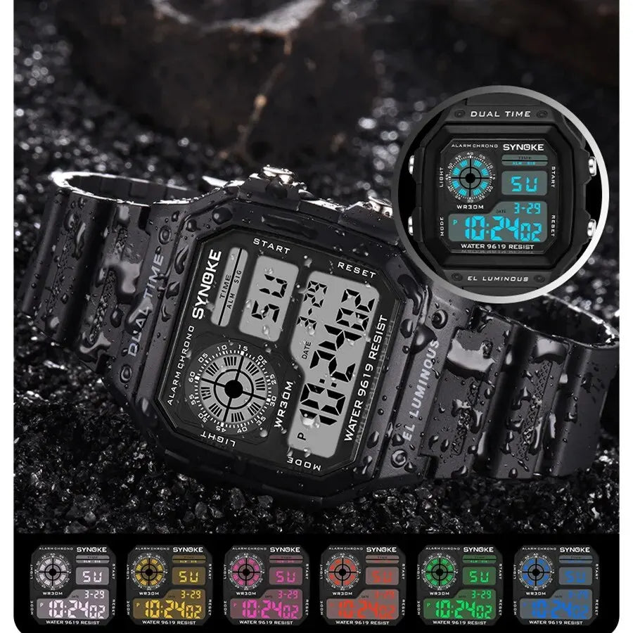 Montre numérique étanche sport multifonction — extérieur, course, étudiant, sept couleurs