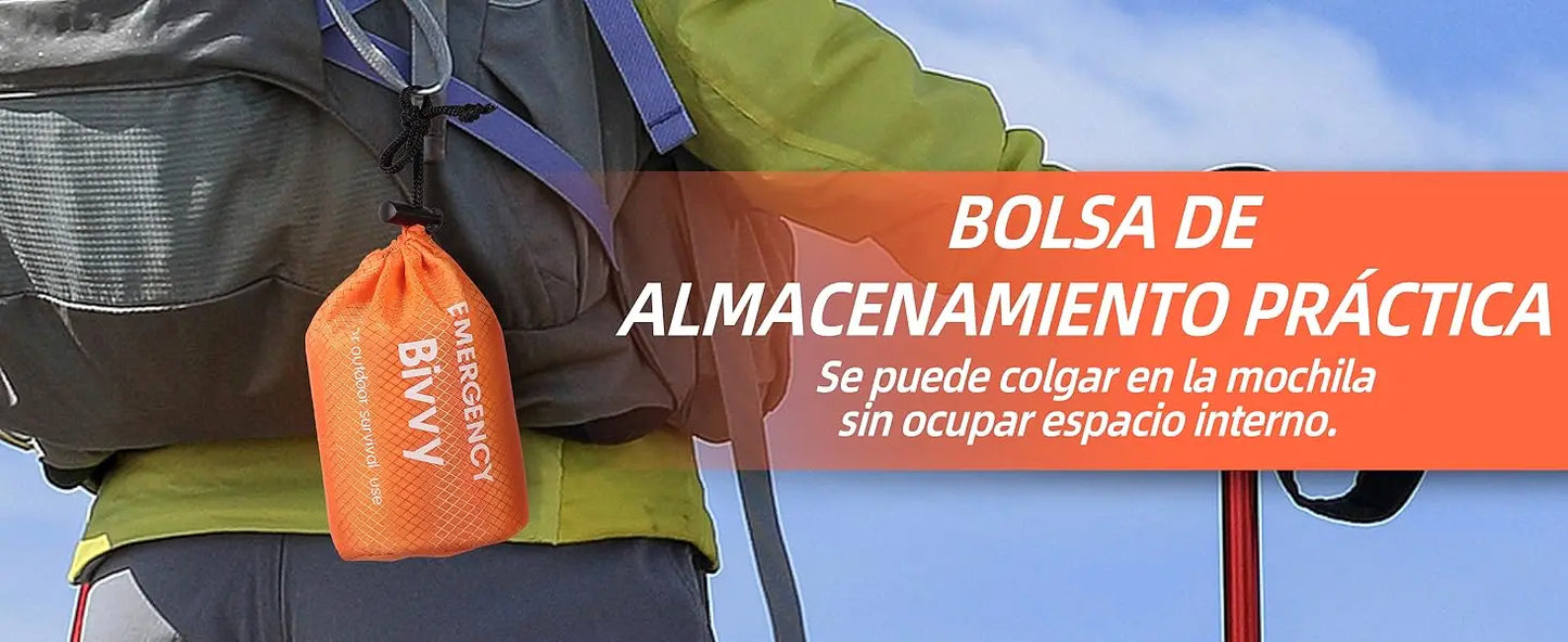 Sac de couchage d'urgence, couverture de survie, sac bivouac thermique en Mylar, abri léger, imperméable et portable pour le camping et la randonnée