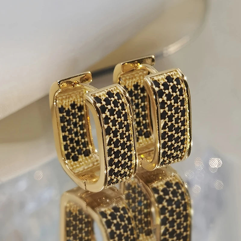 Huitan Bling Bling CZ Earrings for Women Luxury Gold/Silver Color Fashion Contracted Lady Earrings Drop Shipping Jewelry