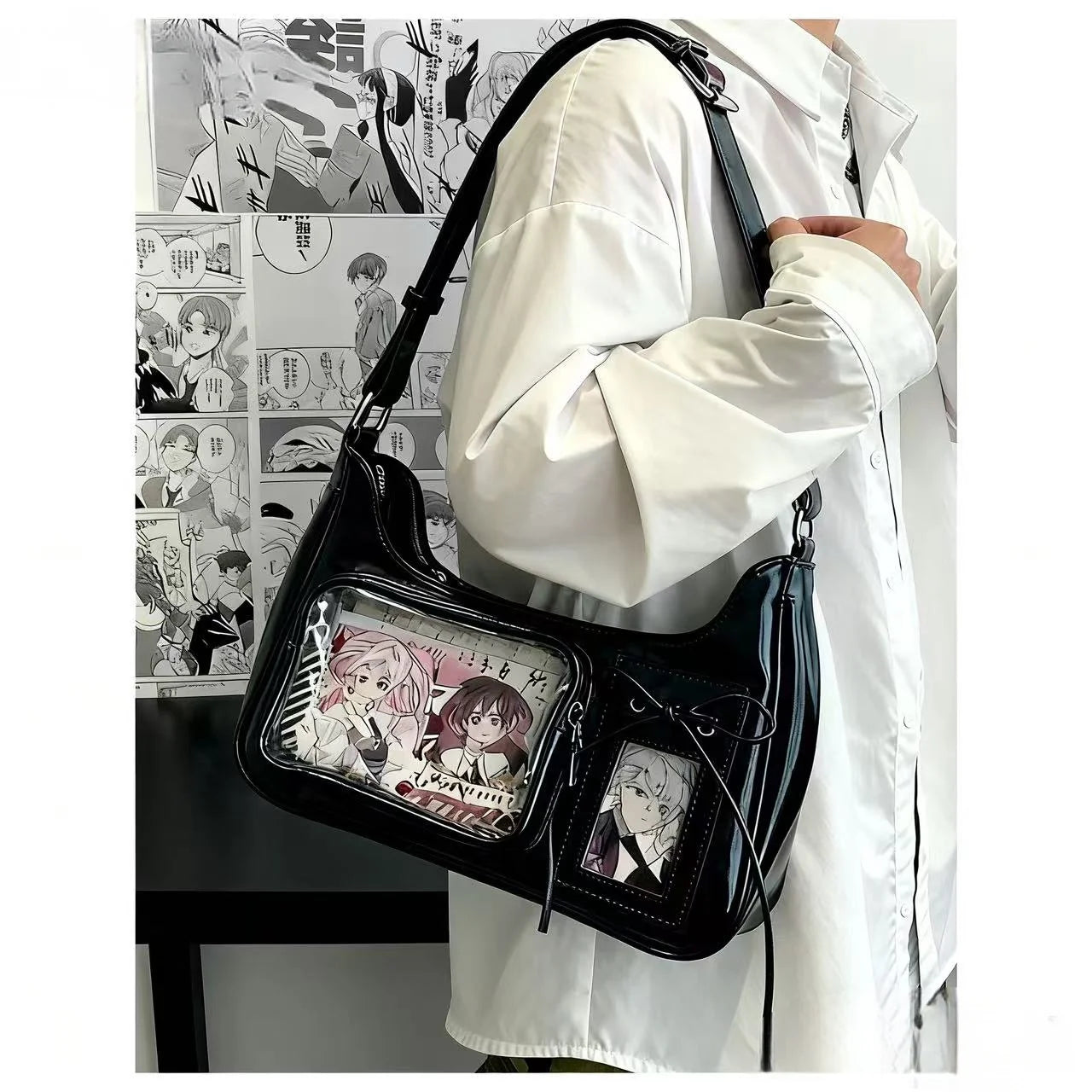 Y2K Harajuku Shoulder Bag Women Korean Transparent Ita Bag School Crossbody Bag Japanese Designer Preppy Handbag Purse