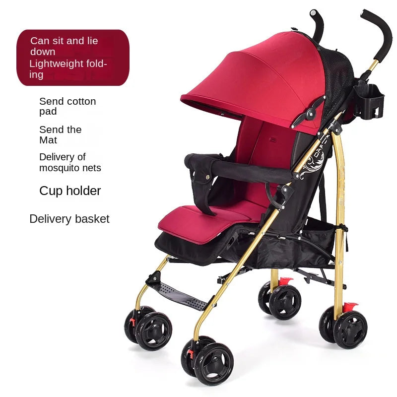 Cochecito de bebé CBX500 con asa dorada, se puede sentar y acostar, cochecito plegable ultraligero, cochecito de viaje y para exteriores