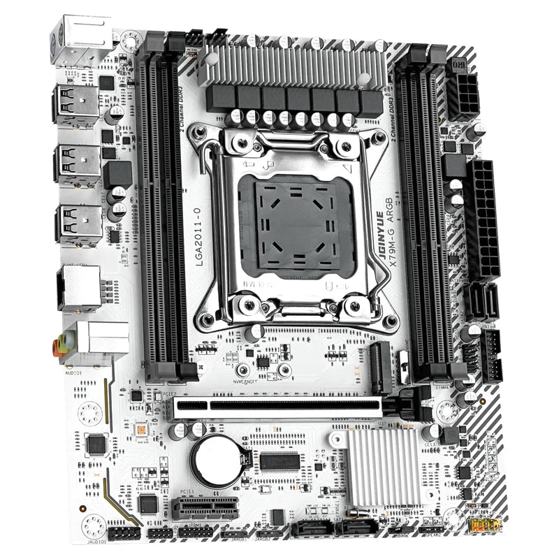 Carte mère JGINYUE X79M-G ARGB pour processeur E5 26XX V2 série LGA2011 M-ATX DDR3 RAM interface TPM pour le bureau à domicile et les jeux