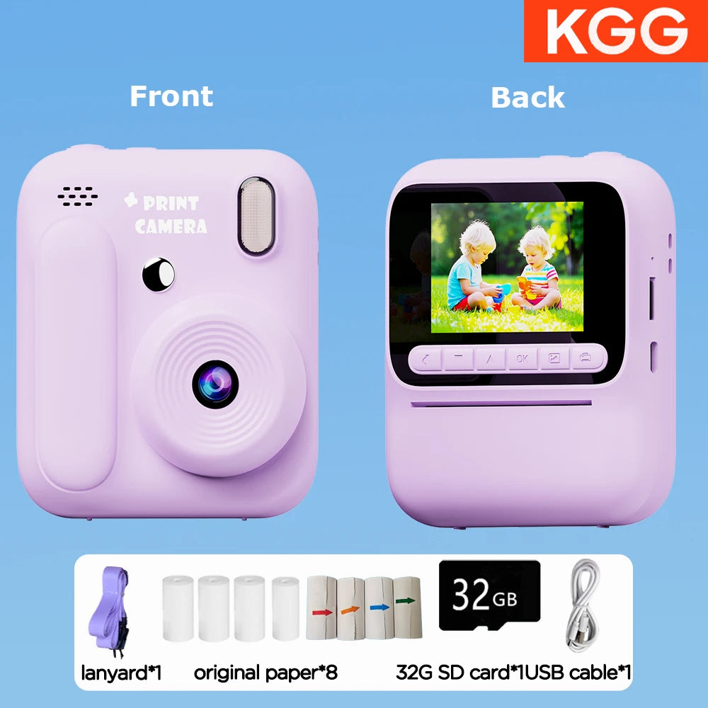 Instant Camera for Kids, Color Printing, 32GB, 1080P, Thermal Print Toy, Photo, Video Games, Music, Children's Gift