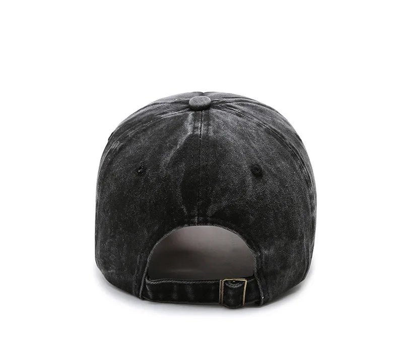 Casquette en denim shabby avec lettres lavées — hommes, femmes, chapeau de soleil, version coréenne, mode printemps/automne
