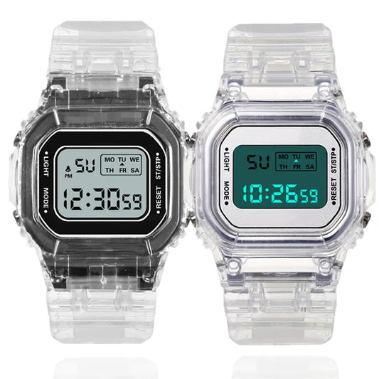 Montre numérique LED transparente pour enfants hommes femmes carré petit cadran lumineux sport montre-bracelet électronique Montre Enfant