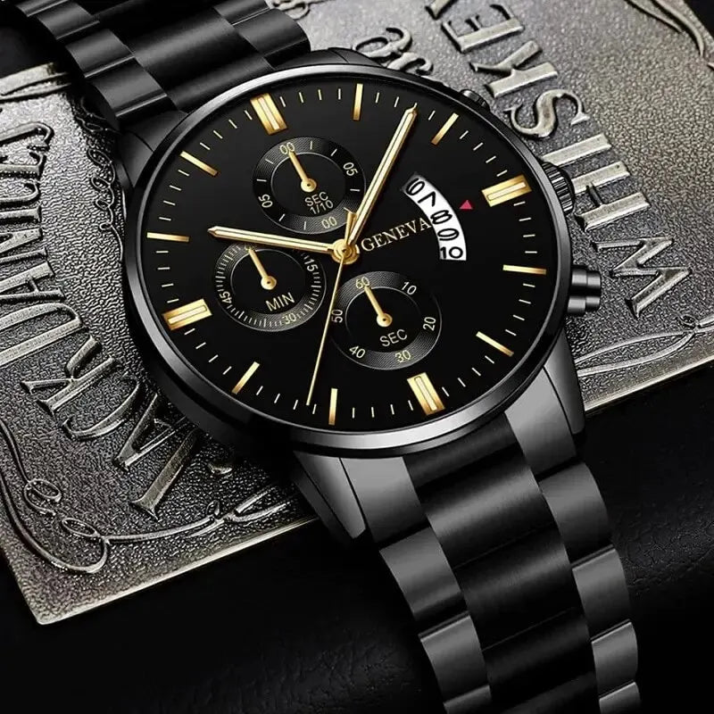 Men's Fashion Stainless Steel Watch Luxury Calendar Quartz Wristwatch Men's Business Watches for Men Clock Men's Watch