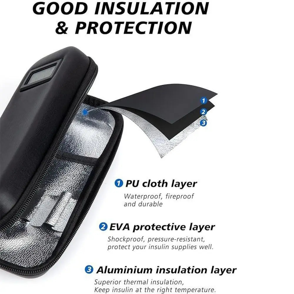 Estuche de viaje para enfriador de insulina, bolsa enfriadora impermeable con pantalla de termómetro, bolsa de almacenamiento de medicamentos para diabéticos