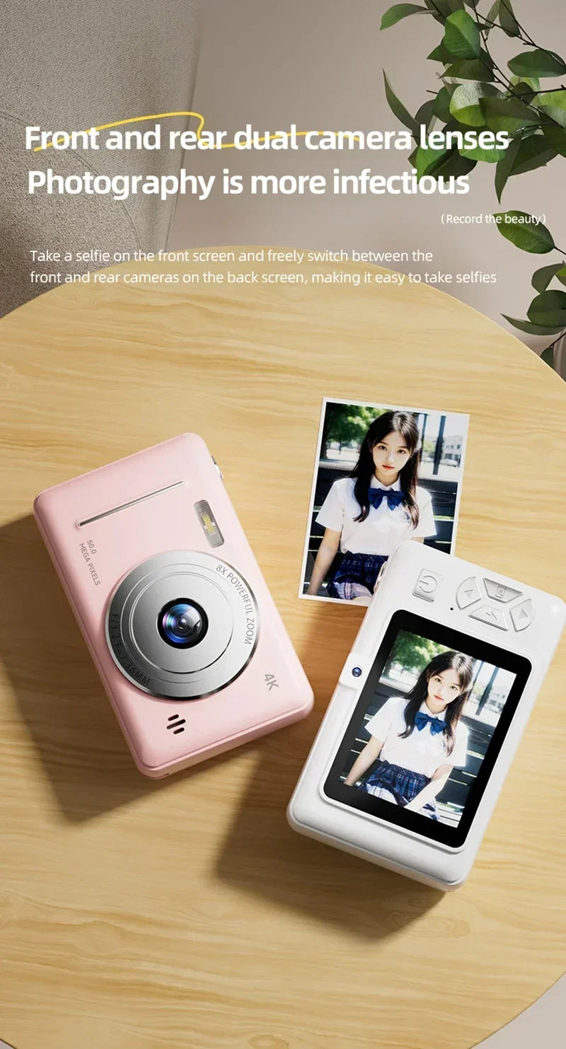 Appareil photo numérique rétro CCD portable — double caméra, flash, 50 MP, mise au point automatique