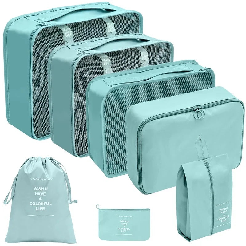 7/8/9/10 Piece Set Travel Organizer Storage Bags Suitcase Packing Cubes Set Portable Cases Luggage Clothing Shoe Tidy Folding Pouch