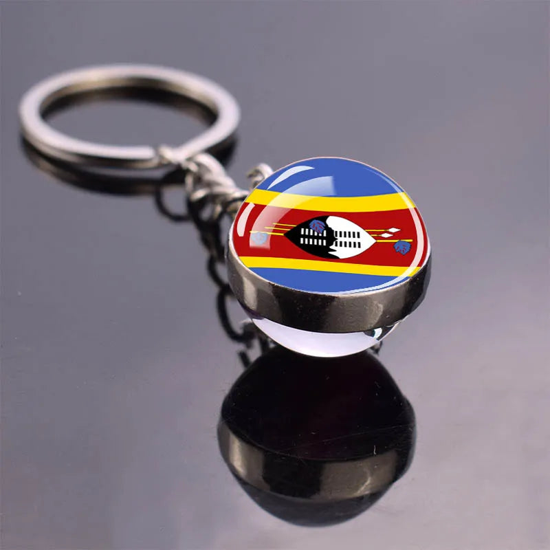 African Flag Keychain, Algeria, Somalia, Tunisia, Morocco, Egypt, National Flag, Double-sided Glass Ball Pendant, Gift