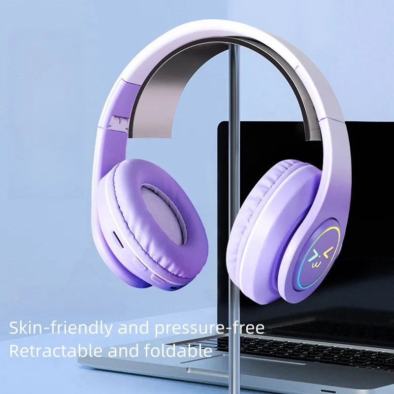 Auriculares Bluetooth inalámbricos originales para ordenador, cascos de juego con cancelación de ruido, cara sonriente oyant RGB, Gamer Girl Bass Out
