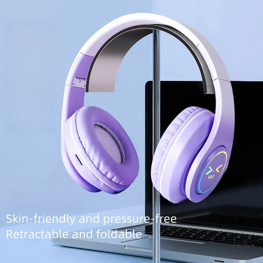 Casque Bluetooth sans fil pour ordinateur — jeu, réduction de bruit, visage souriant, RGB, gamer, basse
