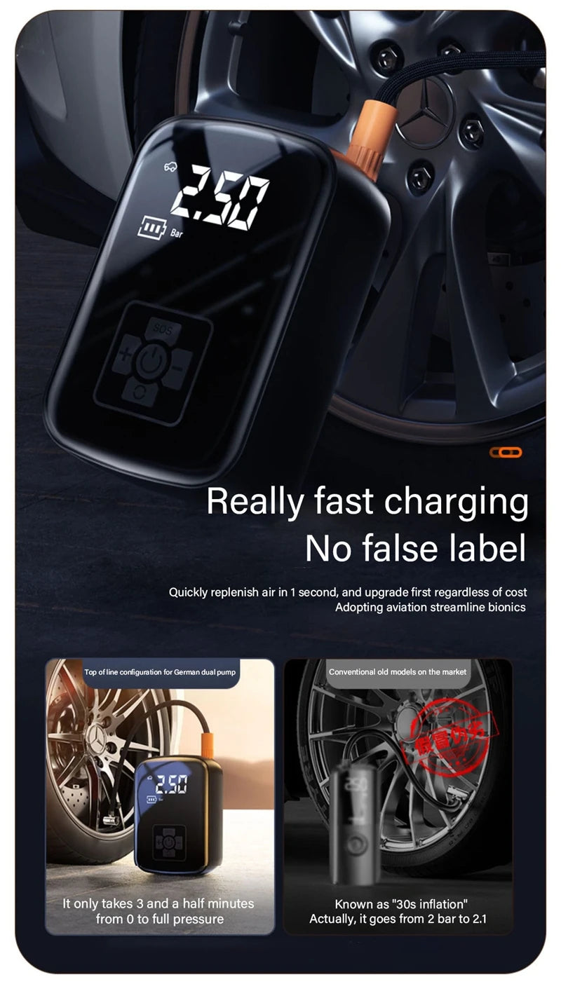 Compresseur d'air électrique sans fil pour voiture, pompe de gonflage pour moto, vélo, bateau, auto
