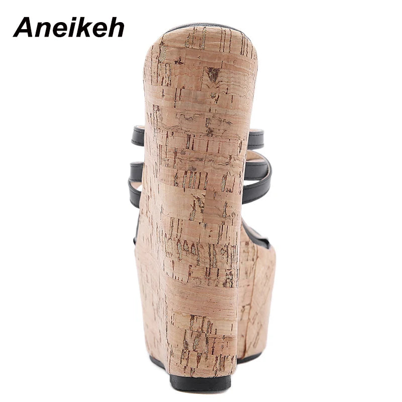 Aneikeh Women's Sexy Slippers 2026 Summer Wedges Platform High Heel Fashion Slip-on Rome Narrow Band Party Shoes