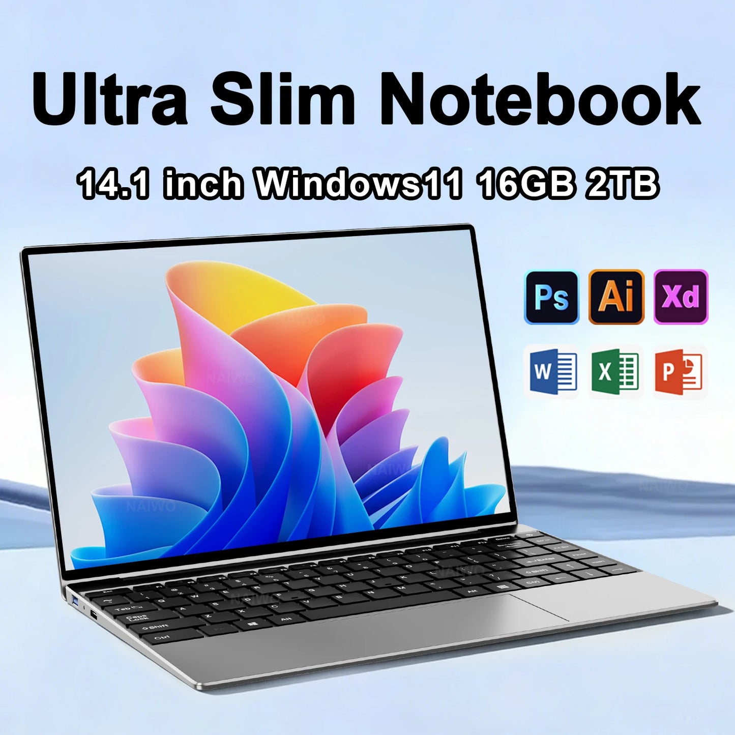 Ordinateur portable NAIWO 2026 14,1 pouces ultra-fin Windows 11 16 Go 2 To SSD PC Gamer Intel 4405U Écran 1920*1080 pour le bureau et les études