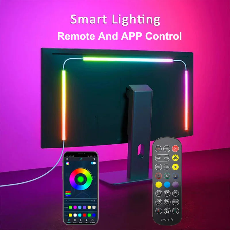 Bande lumineuse LED USB pour PC, 24-34 pouces, RGBIC, synchronisation musicale via application, rétroéclairage LED pour écran d'ordinateur, pour la décoration d'une salle de jeu