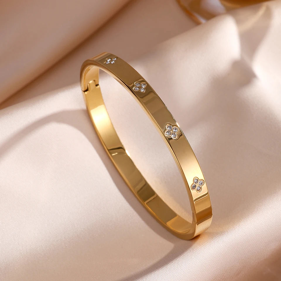 ZAKOL 5/1 Pcs Set Stainless Steel Bracelet with Sparkling Zirconia Inlaid for Women Stackable Bracelets Fashion Non-Fading Jewelry Gift