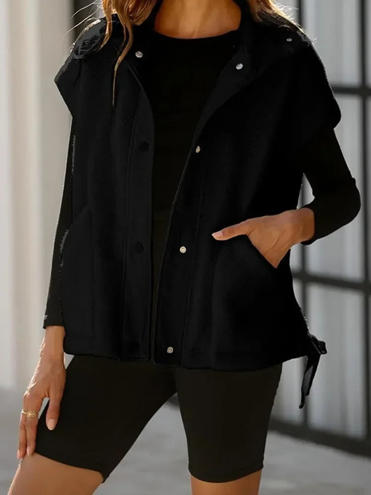 Gilet polaire pelucheux pour femme, surdimensionné, sans manches, Sherpa, chaud, boutonné, vêtements d'extérieur avec poches