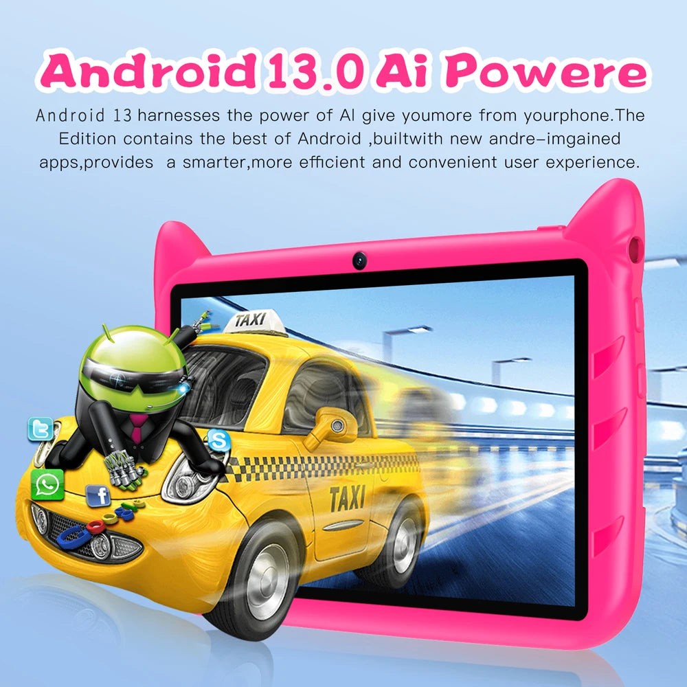 Tablette Android 13 pour enfants 7 pouces — extension 1 To, 4 Go RAM, 64 Go ROM, WiFi 5G, 4000 mAh, cadeau