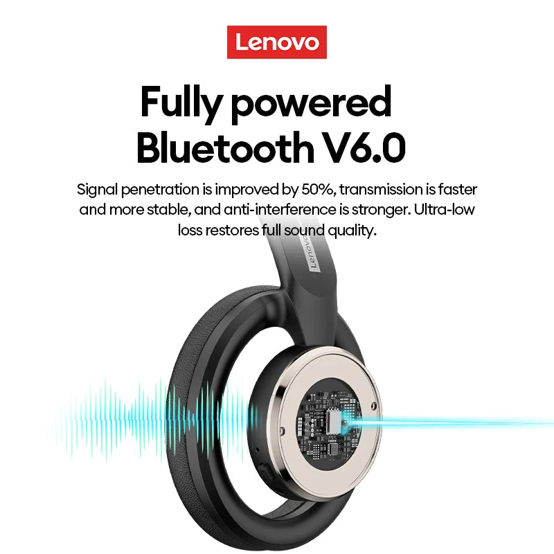 Auriculares gaming inalámbricos Bluetooth 6.0 Lenovo, auriculares plegables deportivos, auriculares supraaurales con micrófono HD, regalos LS116