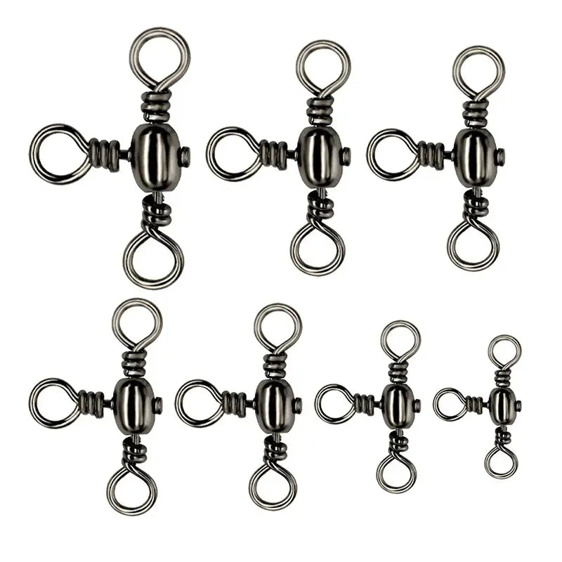 Accesorios de pesca, niquelado negro, conector de tres puntas, separador giratorio de sublínea en T, anillo Bazi para pesca al aire libre, 50 piezas/bolsa