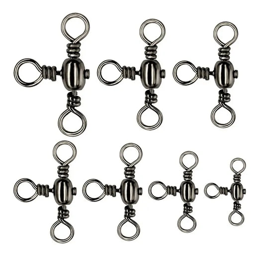 Accessoires de pêche, nickelage noir, connecteur à trois broches, séparateur de sous-ligne pivotante en T, anneau Bazi pour la pêche en plein air, 50 pièces/sac