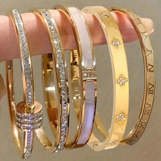Ensemble de bracelets en acier inoxydable incrusté de zircone pour femmes — empilables, mode, ne se décolore pas, cadeau (v2)