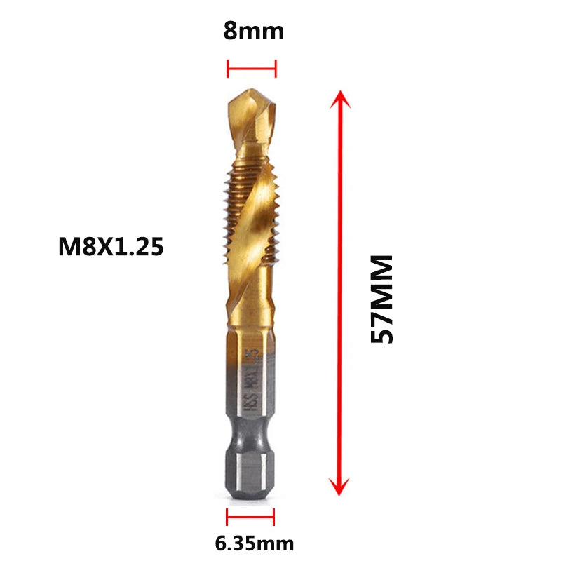 Brocas MeaccelerTap de titanio, vástago hexagonal, rosca de tornillo HSS, máquina de tornillos, macho de roscar compuesto, M3, M5, M6, M8, M10, herramientas manuales