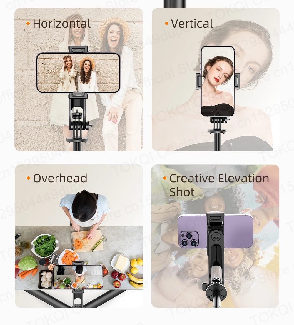 TOKQI TT03 — Perche à Selfie Extensible 1.76m Ouverture Auto Télécommande Magnétique