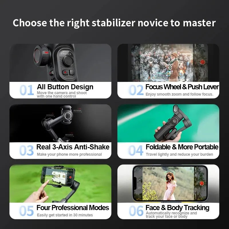 AOCHUAN SmartXE 3-Axis Handheld Gimbal Stabilizer for Smartphone iPhone Android AI Face Tracking TikTok Vlog