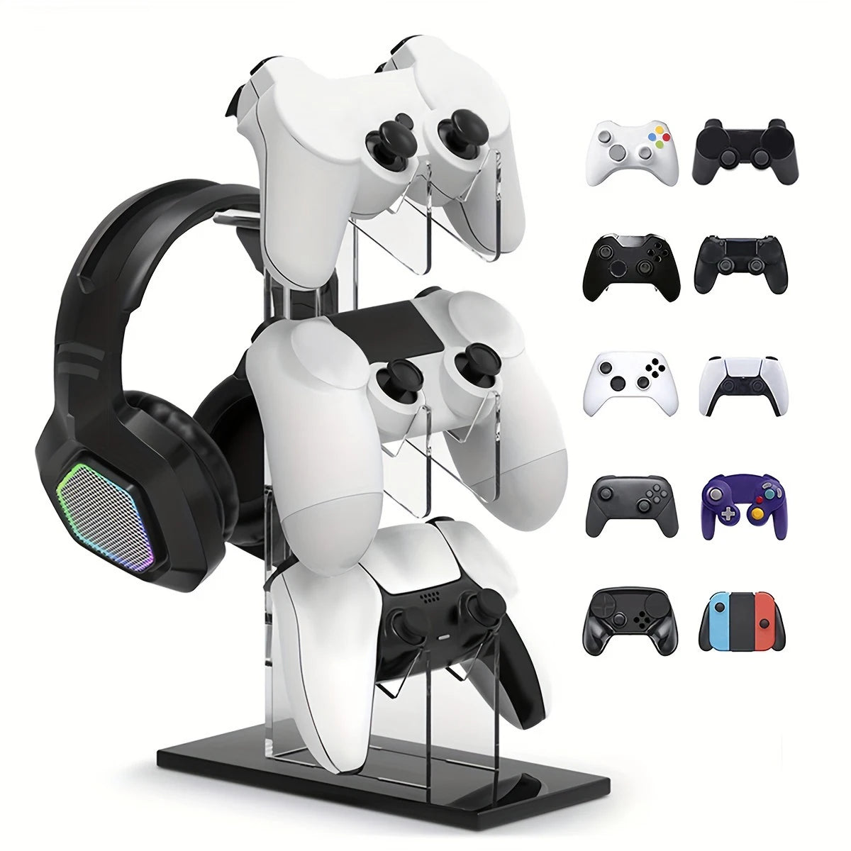 Universal 3-Layer Controller Stand, Sauna Phone Holder, Gaming Accessories for PS5, PS4 Storage Stand, Black, White, Transparent