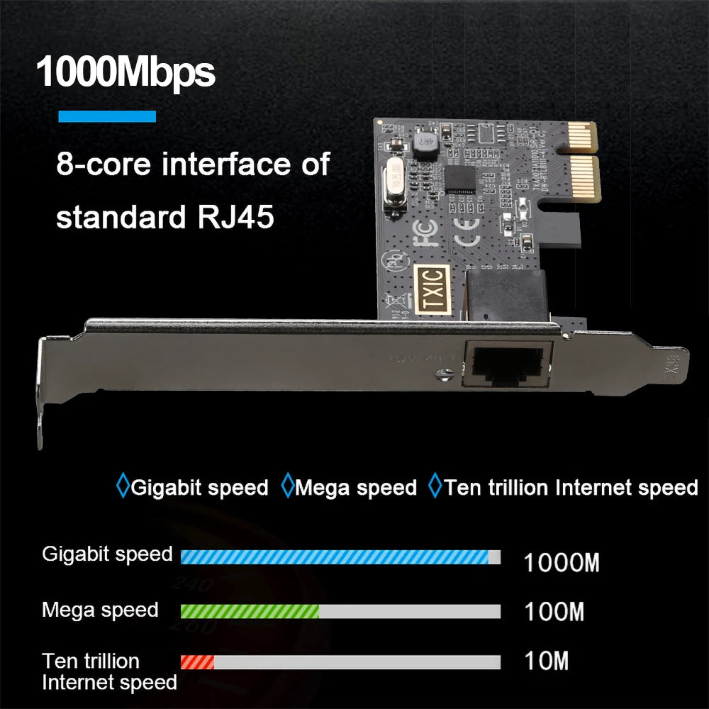 Carte réseau PCIE vers RJ45 1000Mbps, convertisseur PCI Express RJ45 10/100/1000Mbps, adaptateur Gigabit éthérent LAN PCIe pour ordinateur de bureau