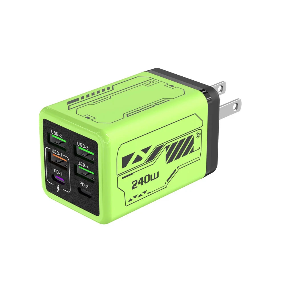 Chargeur USB 240W 6 ports charge rapide — adaptateur mural de voyage, prise EU/US/UK, Type C PD