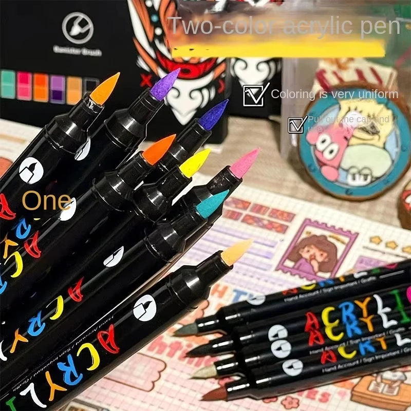 Marqueurs de peinture acrylique professionnels à 48 couleurs, double pointe fine et pinceau, adaptés à la pierre, au bois, à la calligraphie