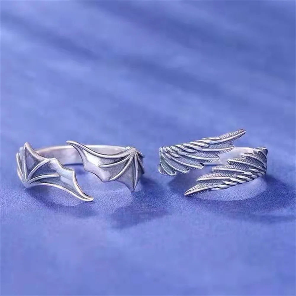 Bagues de couple Anime Angel Demon pour femmes et hommes, bague ouverte réglable Animal, bague assortie Promise, cadeaux de fête, mode