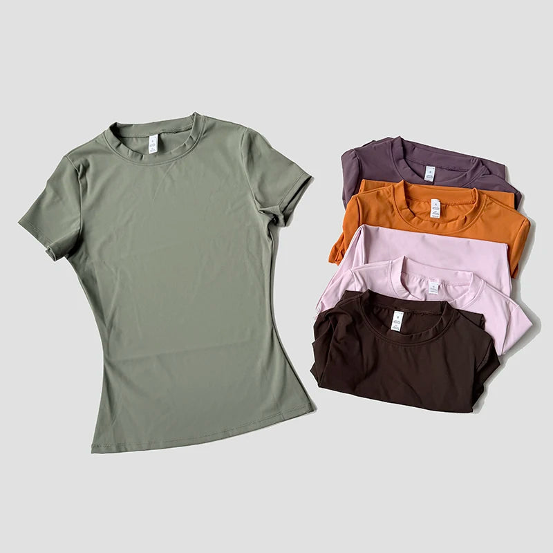 Women Seamless Yoga Top Sport T-Shirt Fitness Clothing Short Sleeve Yoga Shirt Gym Crop Top Running Activewear