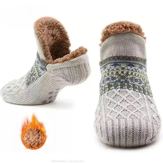 Chaussettes de sol antidérapantes Super chaudes pour femmes et hommes, chaussettes de neige, tapis de sommeil, pantoufles, bottes en velours, vêtements de maison
