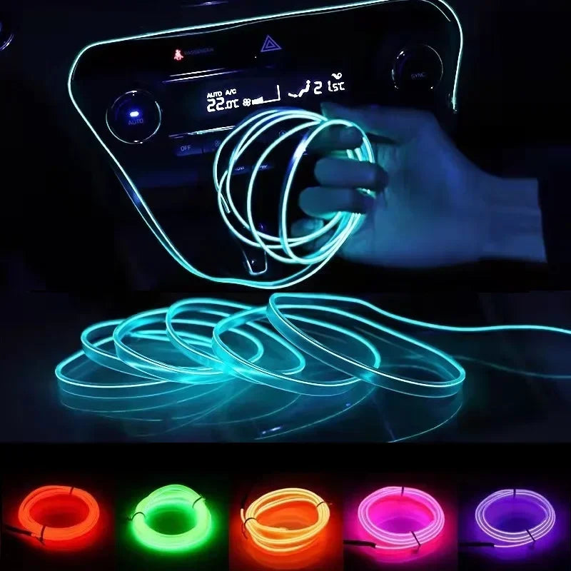 Lámpara LED decorativa para interior de coche, 1M/3M/5M, cableado EL, tira de neón para bricolaje automotriz, luz ambiental flexible, diodo de ambiente de fiesta