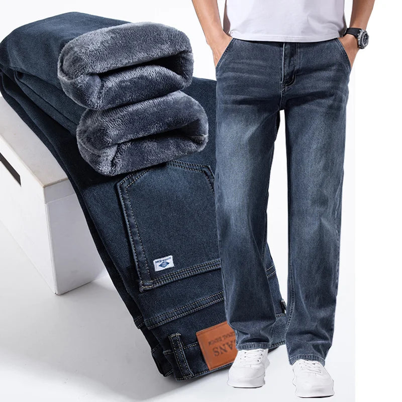 Men's Warm Winter Fleece-Lined Jeans, Thick, Stretchy, Casual, Lightweight Pants for Office and Everyday Wear