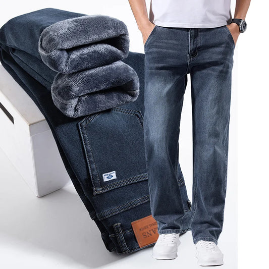 Men's Warm Winter Fleece-Lined Jeans, Thick, Stretchy, Casual, Lightweight Pants for Office and Everyday Wear