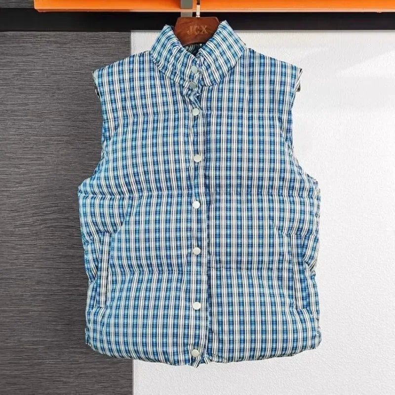 Gilet rembourré en coton pour femmes bleu — style coréen, mode 2025, isolé, demi-saison, chaud, tendance