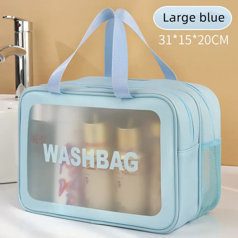 Sac de Maquillage PU Transparent — Séparation Sèche-Humide Voyage & Fitness