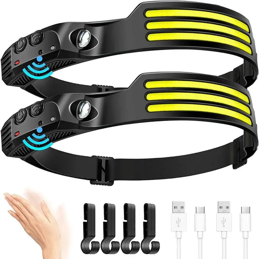 Lampe frontale de sauna à induction LED COB, batterie intégrée, lampe de poche aste USB, capteur de pêche, camping en plein air